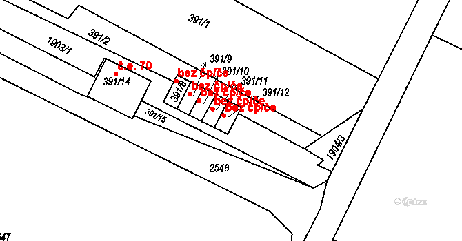 Pouzdřany 78 na parcele st. 391/12 v KÚ Pouzdřany, Katastrální mapa