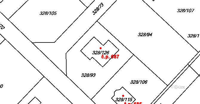 Krmelín 687 na parcele st. 328/126 v KÚ Krmelín, Katastrální mapa