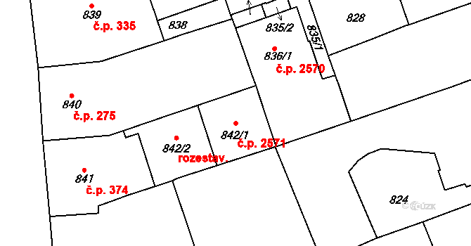 Vinohrady 2571, Praha na parcele st. 842/1 v KÚ Vinohrady, Katastrální mapa