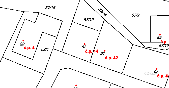 Ochoz 44, Nasavrky na parcele st. 92 v KÚ Ochoz u Nasavrk, Katastrální mapa