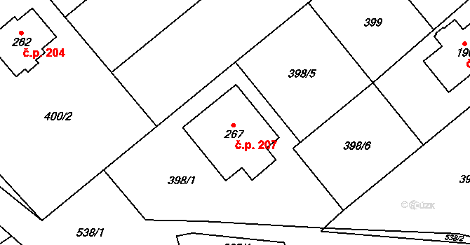 Verneřice 207, Hrob na parcele st. 267 v KÚ Verneřice u Hrobu, Katastrální mapa