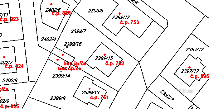 Protivín 752 na parcele st. 2399/15 v KÚ Protivín, Katastrální mapa