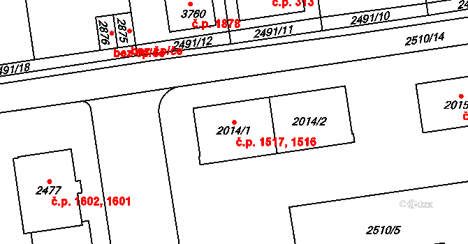 Choceň 1516,1517 na parcele st. 2014/1 v KÚ Choceň, Katastrální mapa