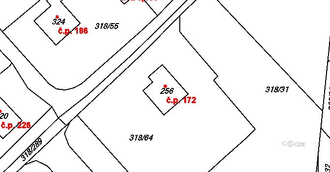 Lobkovice 172, Neratovice na parcele st. 256 v KÚ Lobkovice, Katastrální mapa