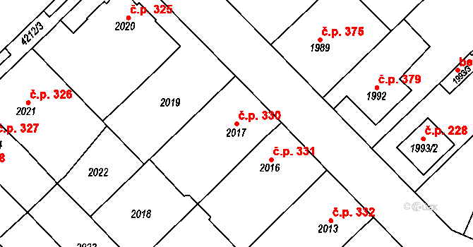Pražské Předměstí 330, Jaroměř na parcele st. 2017/1 v KÚ Jaroměř, Katastrální mapa
