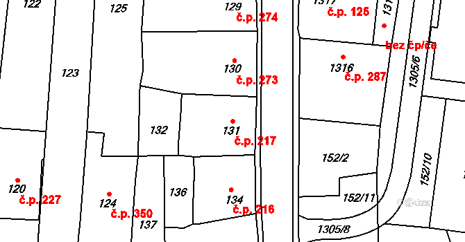 Olešnice 217 na parcele st. 131 v KÚ Olešnice na Moravě, Katastrální mapa