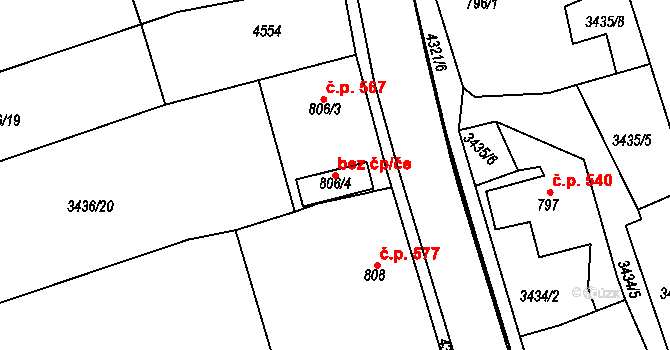 Valašské Klobouky 78279194 na parcele st. 806/4 v KÚ Valašské Klobouky, Katastrální mapa