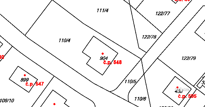 Strančice 548 na parcele st. 904 v KÚ Strančice, Katastrální mapa