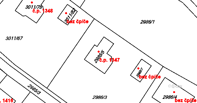 Kopřivnice 1347 na parcele st. 2986/5 v KÚ Kopřivnice, Katastrální mapa