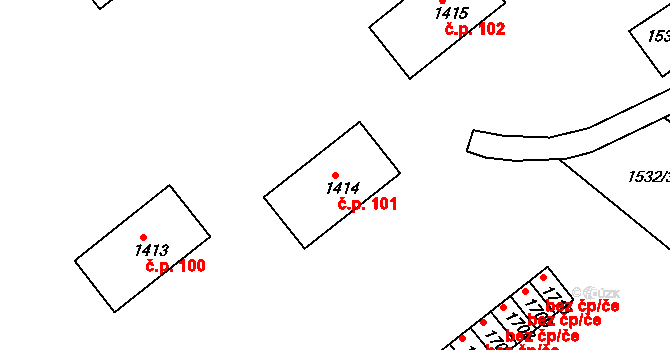 Nádražní Předměstí 101, Český Krumlov na parcele st. 1414 v KÚ Český Krumlov, Katastrální mapa