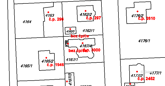 Horní Počernice 3000, Praha na parcele st. 4167/4 v KÚ Horní Počernice, Katastrální mapa