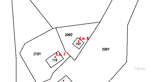 Dubice 8, Řehlovice na parcele st. 103 v KÚ Dubice nad Labem, Katastrální mapa