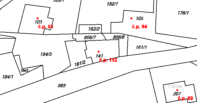 Merklovice 112, Vamberk na parcele st. 141 v KÚ Merklovice, Katastrální mapa