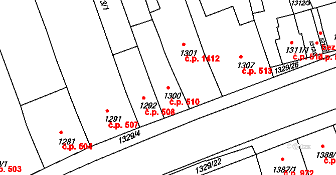 Holešov 510 na parcele st. 1300 v KÚ Holešov, Katastrální mapa