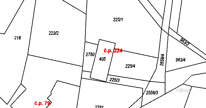 Klokočov 224, Vítkov na parcele st. 405 v KÚ Klokočov u Vítkova, Katastrální mapa