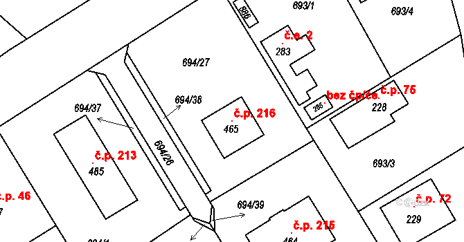 Žernovka 216, Mukařov na parcele st. 465 v KÚ Žernovka, Katastrální mapa