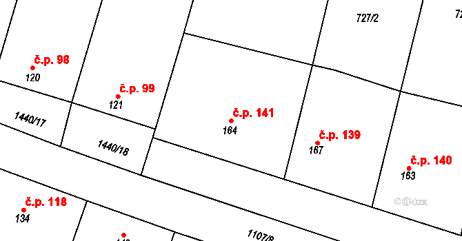 Mašovice 141 na parcele st. 164 v KÚ Mašovice u Znojma, Katastrální mapa