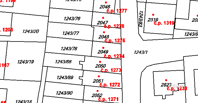 Lipník nad Bečvou I-Město 1274, Lipník nad Bečvou na parcele st. 2049 v KÚ Lipník nad Bečvou, Katastrální mapa