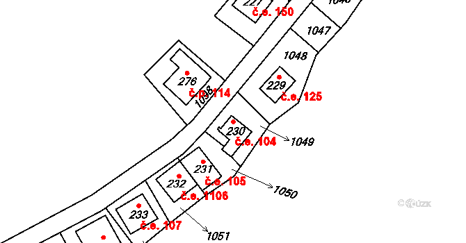 Opatovice I 104 na parcele st. 230 v KÚ Opatovice I, Katastrální mapa