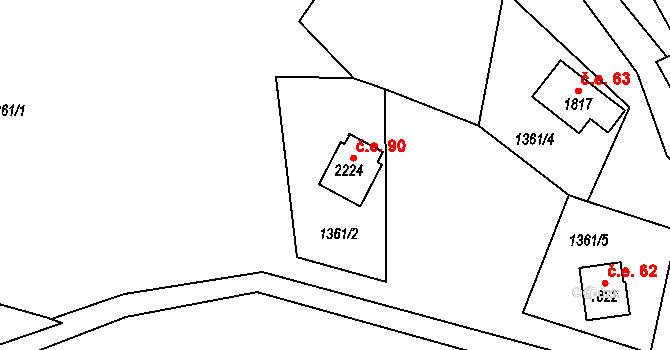 Suchá 90, Jáchymov na parcele st. 2224 v KÚ Jáchymov, Katastrální mapa