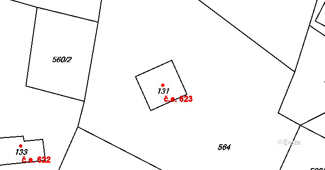 Albrechtice v Jizerských horách 623 na parcele st. 131 v KÚ Albrechtice v Jizerských horách, Katastrální mapa