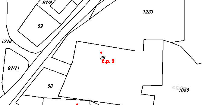 Růžená 2 na parcele st. 25 v KÚ Růžená, Katastrální mapa