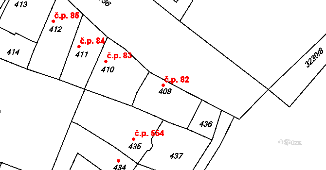 Čelákovice 82 na parcele st. 409 v KÚ Čelákovice, Katastrální mapa