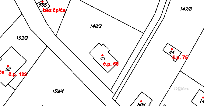 Březová 65, Březová-Oleško na parcele st. 43 v KÚ Březová u Zvole, Katastrální mapa