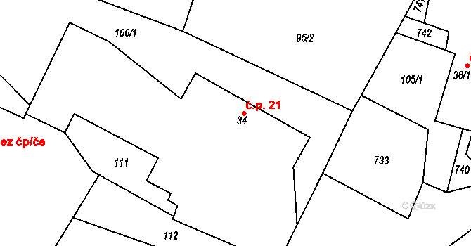 Sovolusky 21 na parcele st. 34 v KÚ Sovolusky u Přelouče, Katastrální mapa