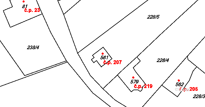 Kamenná 207, Jílové na parcele st. 561 v KÚ Jílové u Děčína, Katastrální mapa