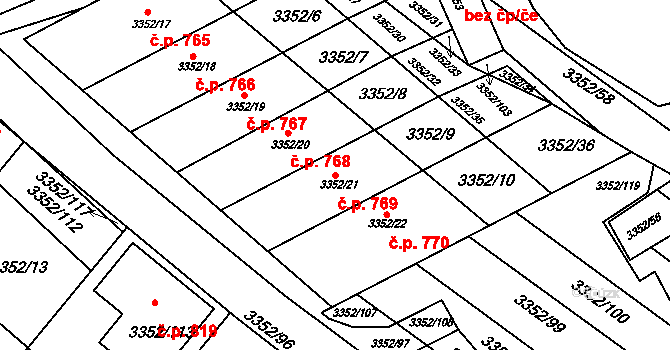 Šardice 769 na parcele st. 3352/21 v KÚ Šardice, Katastrální mapa