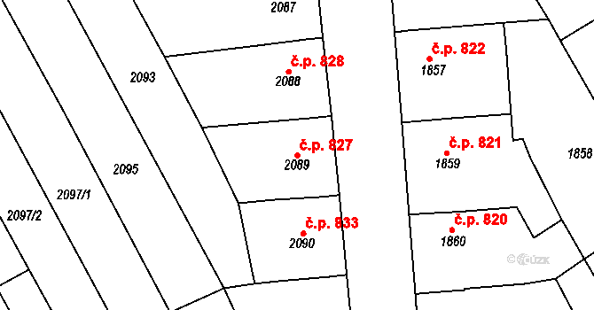 Slavíkovice 827, Rousínov na parcele st. 2089 v KÚ Rousínov u Vyškova, Katastrální mapa