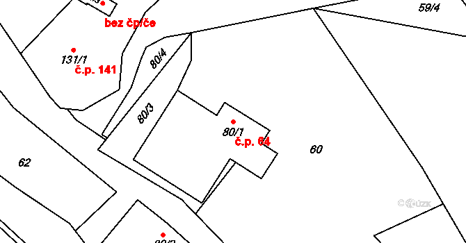 Staré Heřminovy 64 na parcele st. 80/1 v KÚ Staré Heřminovy, Katastrální mapa