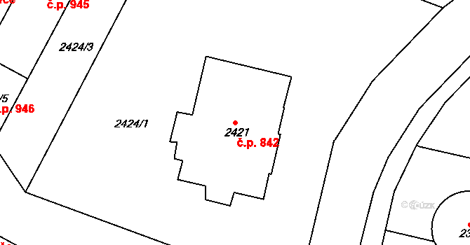 Pod Cvilínem 842, Krnov na parcele st. 2421 v KÚ Opavské Předměstí, Katastrální mapa