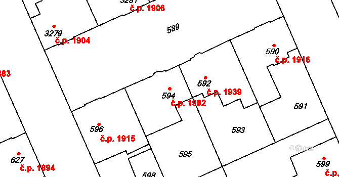 Kladno 1982 na parcele st. 594 v KÚ Kladno, Katastrální mapa