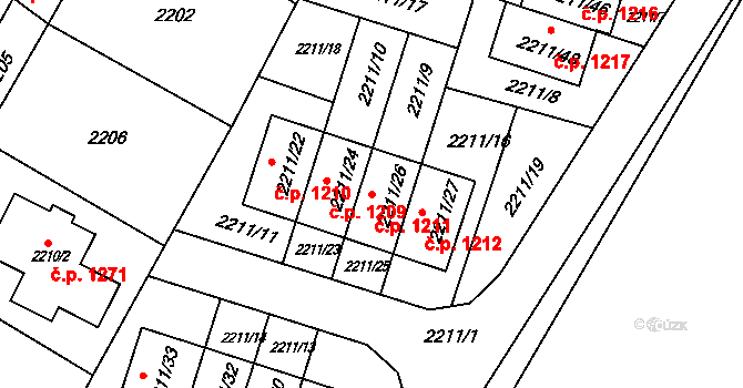 Rýmařov 1211 na parcele st. 2211/26 v KÚ Rýmařov, Katastrální mapa