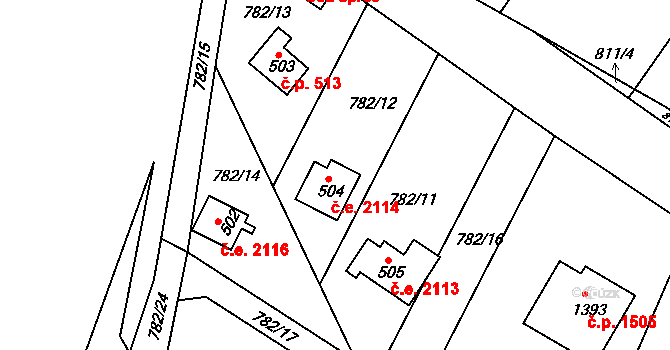 Skuheř 2114, Kamenice na parcele st. 504 v KÚ Těptín, Katastrální mapa
