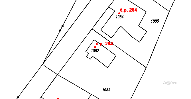 Donín 294, Hrádek nad Nisou na parcele st. 1082 v KÚ Donín u Hrádku nad Nisou, Katastrální mapa