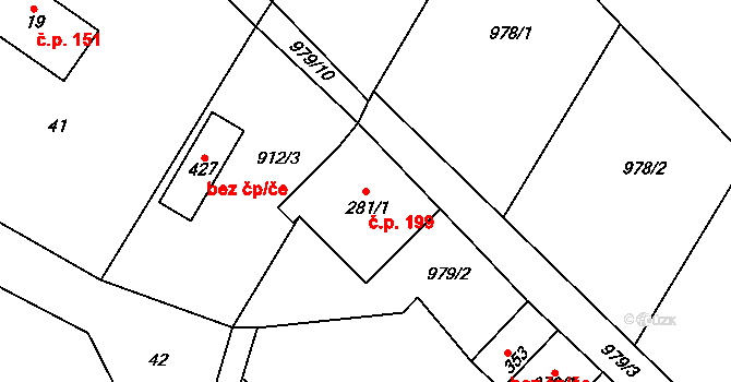 Bozkov 199 na parcele st. 281/1 v KÚ Bozkov, Katastrální mapa