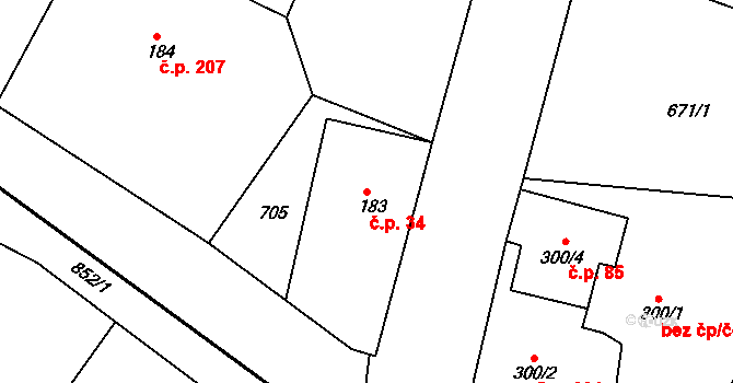 Doubrava 34, Žďár na parcele st. 183 v KÚ Žďár u Mnichova Hradiště, Katastrální mapa