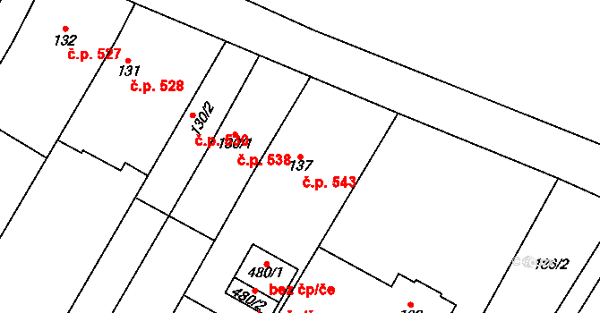 Chvalčov 543 na parcele st. 137 v KÚ Chvalčova Lhota, Katastrální mapa