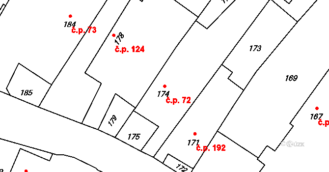 Troubelice 72 na parcele st. 174 v KÚ Troubelice, Katastrální mapa