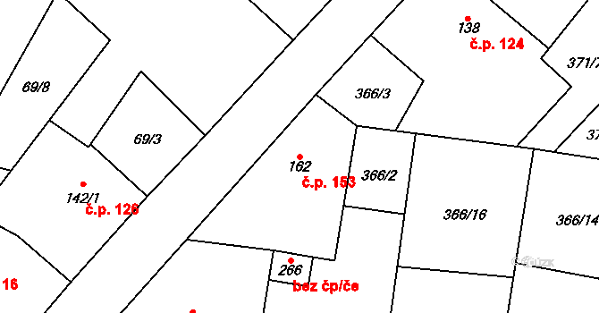 Chomutice 153 na parcele st. 162 v KÚ Chomutice, Katastrální mapa
