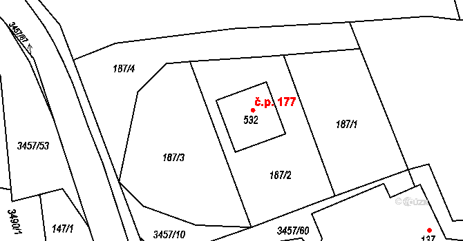 Lačnov 177 na parcele st. 532 v KÚ Lačnov, Katastrální mapa