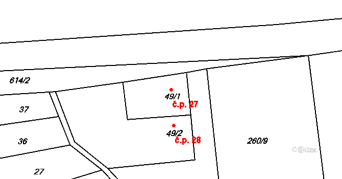 Libenice 27, Borotín na parcele st. 49/1 v KÚ Libenice u Tábora, Katastrální mapa