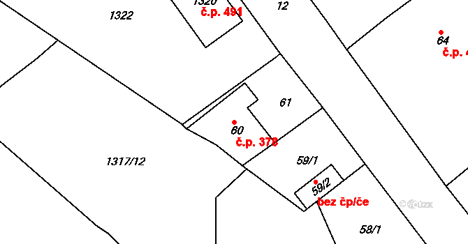 Proboštov 378 na parcele st. 60 v KÚ Proboštov u Teplic, Katastrální mapa