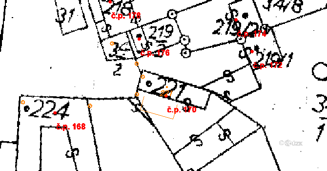 Jaroměřice 170 na parcele st. 221 v KÚ Jaroměřice, Katastrální mapa