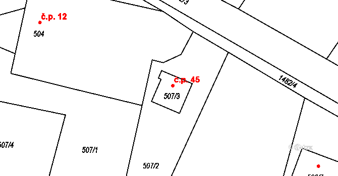 Černý Dub 45, Homole na parcele st. 507/3 v KÚ Homole, Katastrální mapa