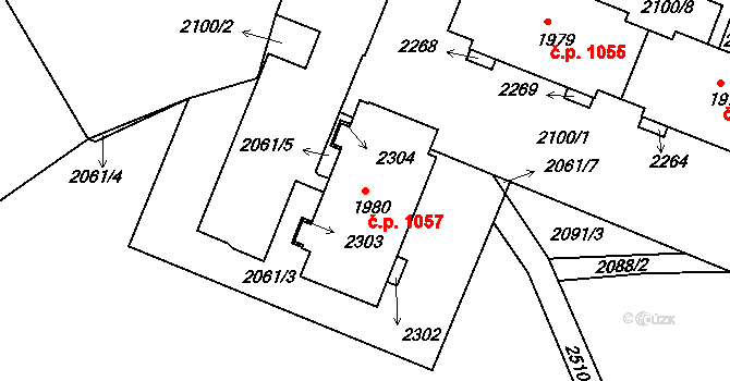 Pacov 1057 na parcele st. 1980 v KÚ Pacov, Katastrální mapa
