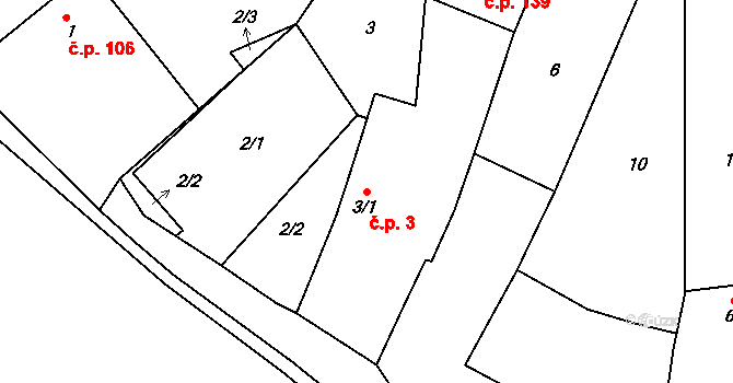 Měrunice 3 na parcele st. 3/1 v KÚ Měrunice, Katastrální mapa